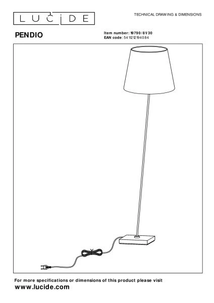 Lucide PENDIO - Floor lamp - 1xE27 - Black - technical